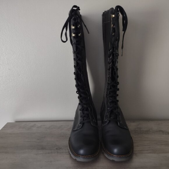 Sebago Saranac knee high riding boots moto lace up zippers black leather size 8 - Picture 3 of 7